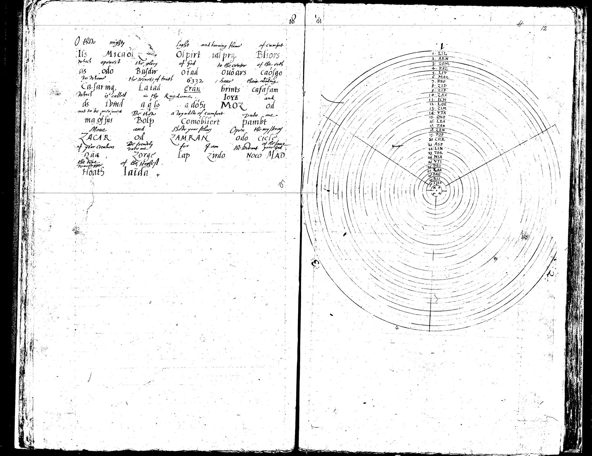 The Eighteenth Key and the wheel of the thirty Aethyrs, in Dee's hand